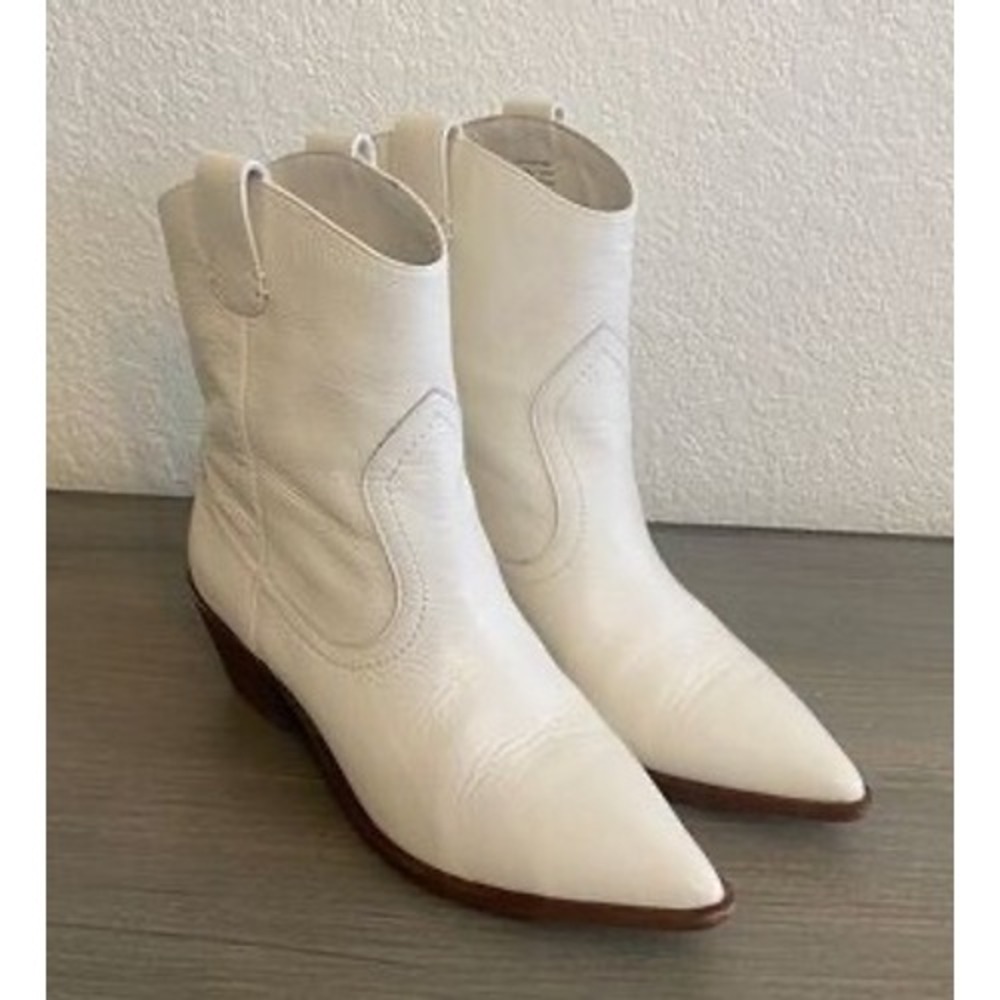 J.Crew White Leather Western Ankle Boots Pointed‎ Toe AB108 Cowgirl Boots